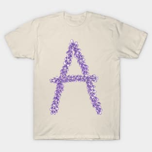 Lavender Letter A Hand Drawn in Watercolor and Ink T-Shirt